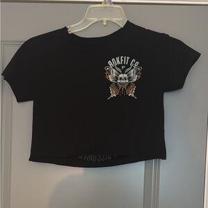 Small black Rokfit Co moth crop top